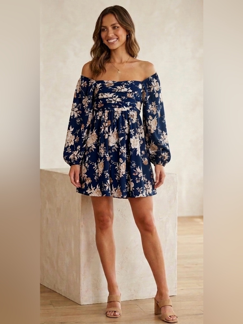 Abercrombie & Fitch Navy Emerson Balloon Sleeve Floral Mini Dress XS